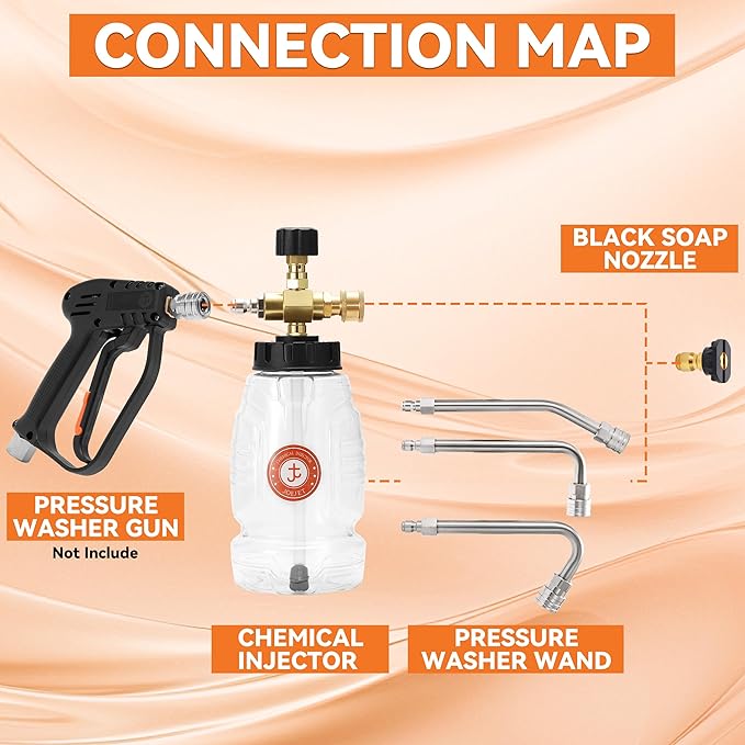 JOEJET Chemical Injector for Pressure Washer with Curved Wand, Adjustable Pressure Washer Soap Injector with Nozzle, 1/4 Inch Quick Connect, 3600 PSI