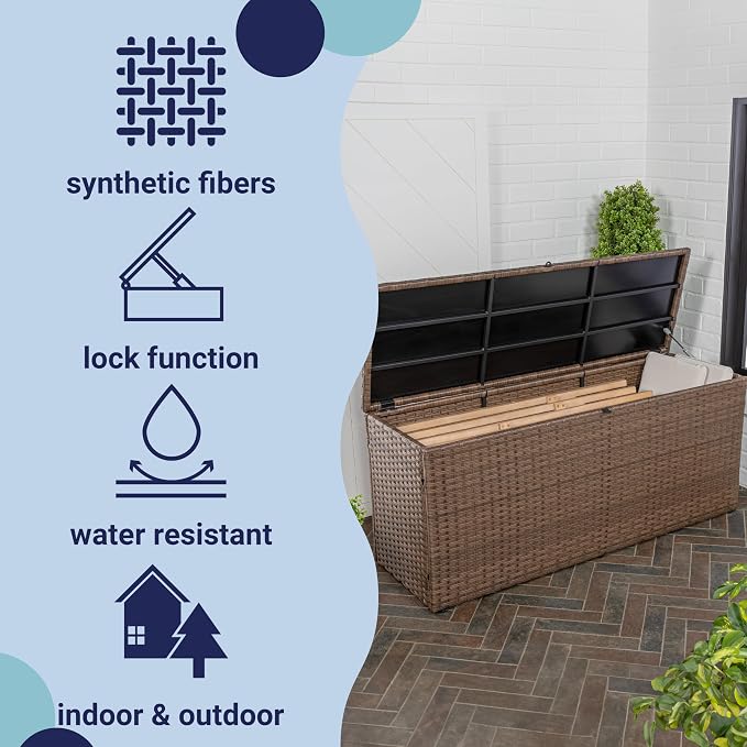 Eyely KRT1002B Elio 59.06" Modern Minimalist Outdoor Faux Wicker Deck and Patio Storage Box, Brown
