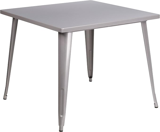 EMMA + OLIVER Commercial Grade 35.5" Square Silver Metal Indoor-Outdoor Table