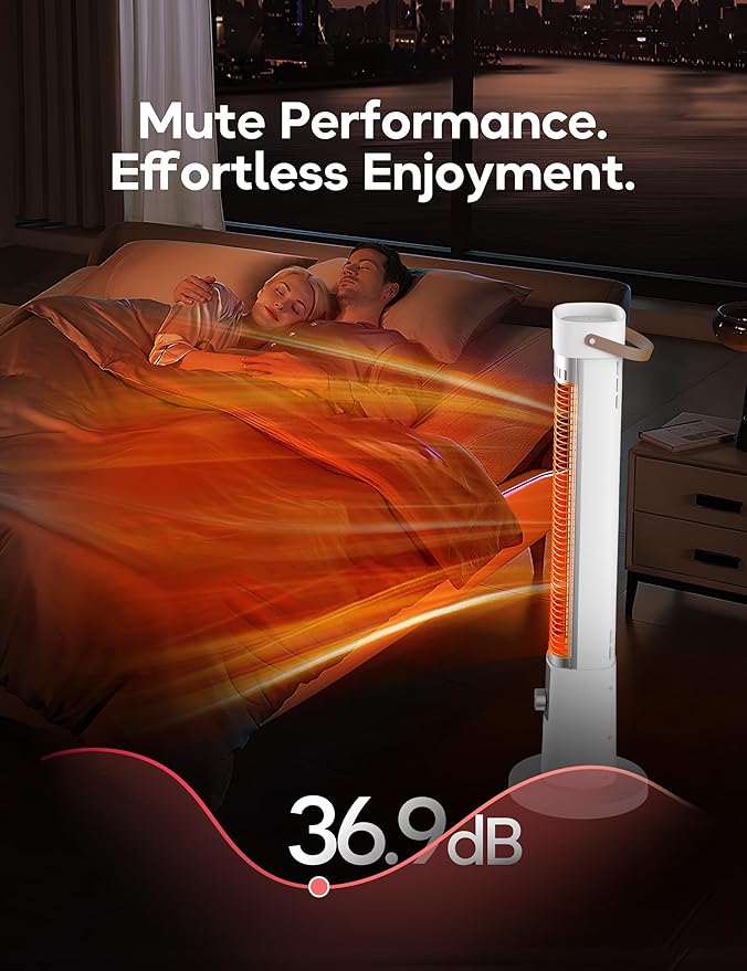 Patio Heater for Outdoor Use, Infrared Electric Outdoor Heater, 1500W Instant Heating, 60-Degree Oscillation, 9 Heat Levels, 9H Timer, Remote, for Garage, Backyard, Large Room, Indoor, 32.2", Pearl