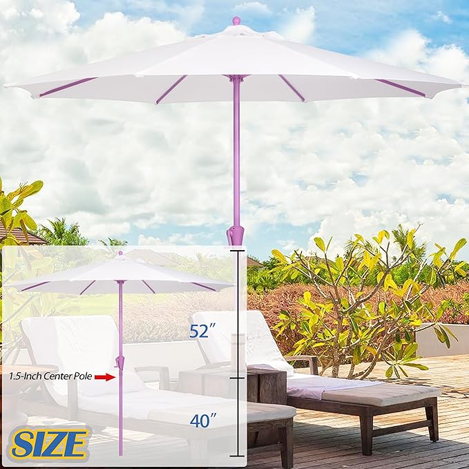 Sunnyglade 9FT Outdoor Patio Umbrella, Market Table Umbrella with 8 Sturdy Ribs and Crank System, Fade-resistant & Waterproof for Garden Backyard Poolside Deck
