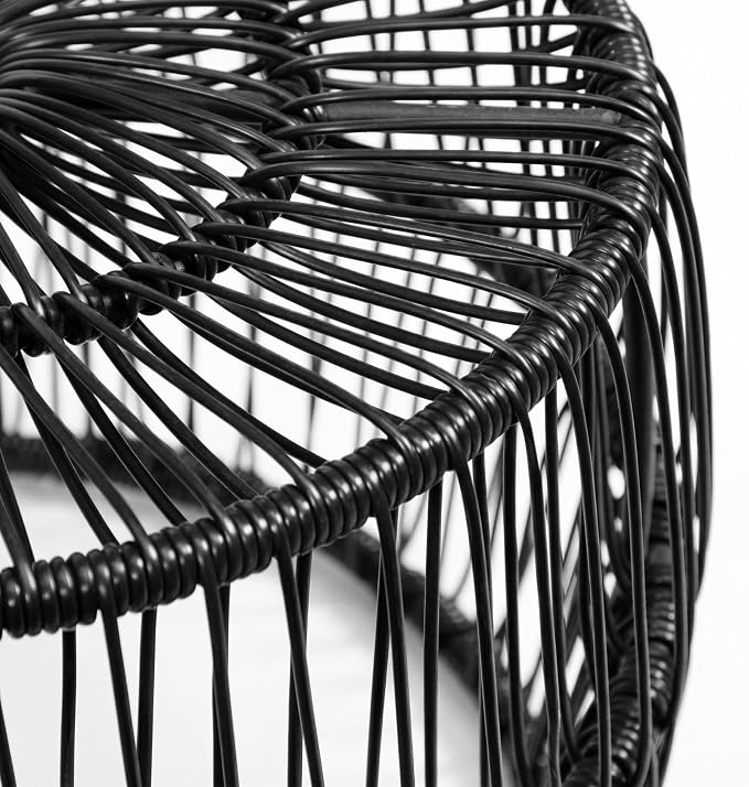 Furniture of America Ysar Boho Rattan Round Coffee Table Outdoor with Metal Frame, All-Weather and Rust Resistant, Handcrafted Coastal Furniture for Patio, Poolside, Garden, Yard, Black