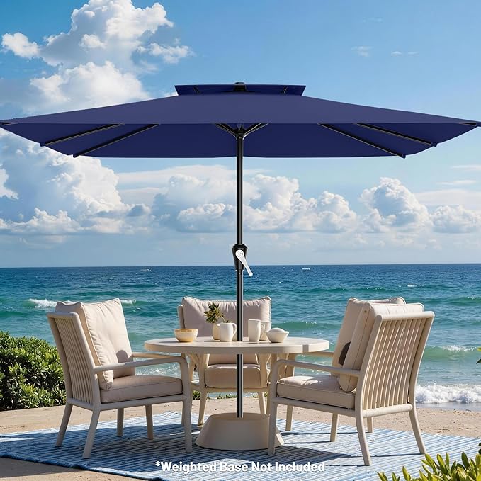AreShark 8'x10' 2 Tiers Rectangular Patio Umbrella - Outdoor Umbrella Waterproof UV Protection, Market Table Umbrella w/Crank for Pool, Backyard, Deck(Navy)