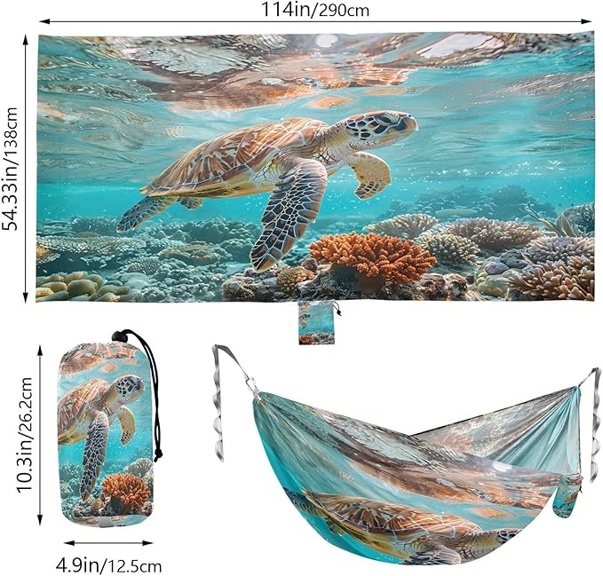 Hammocks for Outside Sea Turtle Camping Hammock Portable Hammocks with Tree Straps and Carry Bag Camping Accessories for Hiking Beach Outdoor