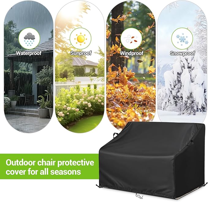 Kasla Patio Double Chair Cover, Waterproof Heavy Duty Cover for Outdoor Loveseat & Glinder Bench & Papasan Rocking Chair & Outdoor Couch & Outside Sofa (Black, 80"L×38"W×35"H)