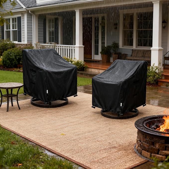 Patio Chair Covers Waterproof Patio Furniture Covers,27.5W x 32.5 D x 38 H Inches Outdoor Swivel Chair Cover 2 Pack -Black