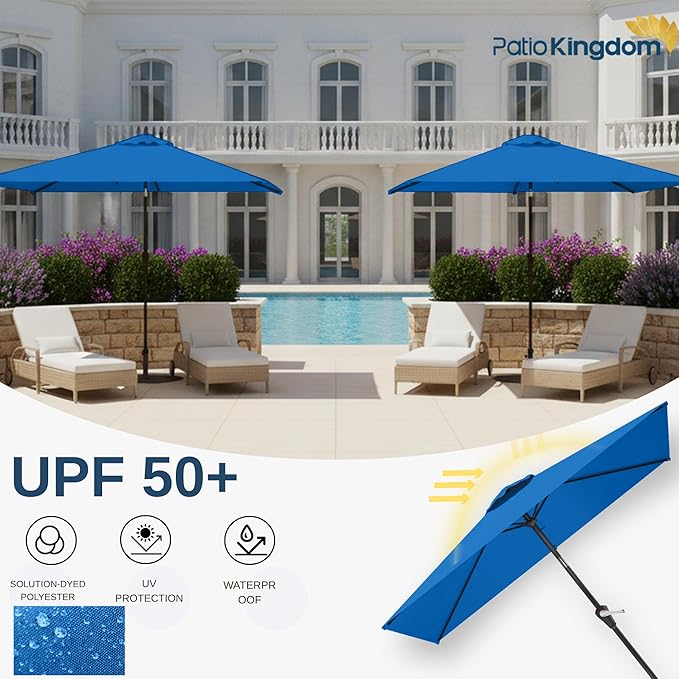 6.5'x10' Rectangular Patio Outdoor Umbrella,Large Coverage with Push-Button Tilt & UV Protection,Sturdy Ribs for Deck,Lawn,Pool,Backyard