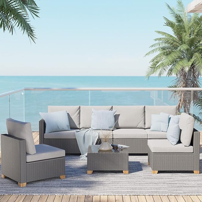 Grand patio Outdoor Conversation Set with Wicker Armless Seat,Wicker Patio Furniture Set,Modular Sectional Sofa Set with Thick Cushions for Backyard Garden Poolside(Armless Single Seat, Light Gray)