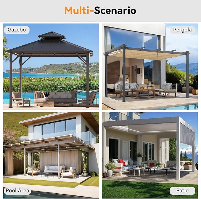 Covered Outdoor Gazebo Curtain Replacement Universal 6-Panel Sidewalls 12' x 20', Outdoor Gazebo Privacy Curtains with Zipper, Replacement for Outdoor, Patio Canopy, Garden and Backyard (Curtain Only)