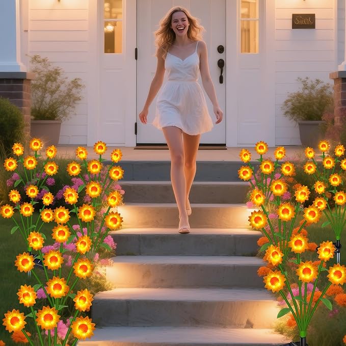 Solar Powered Sunflower Lights - Solar Flowers Lights Waterproof Outdoor for Yard, Pathway,Landscape, Ideal Gifts for Women, Mom,Home Festival Decoration