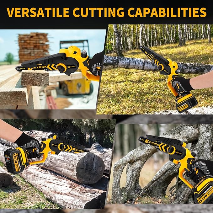 JEXUGK Brushless Mini Chainsaw, 8" & 6" Hand Held Cordless Chain Saw with 2 x 4.0Ah Battery, Portable Small Electric saw Cordless with 4 Chain Guide, Mini Motosierra for Tree Pruning Wood Cutting