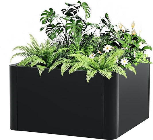 Garvee 20" Square Metal Planter Box with Drainage Holes & Rounded Corners, Modern Heavy Duty Steel Raised Garden Bed, Complete Snap-On Kit for Patio, Balcony, Garden Decor