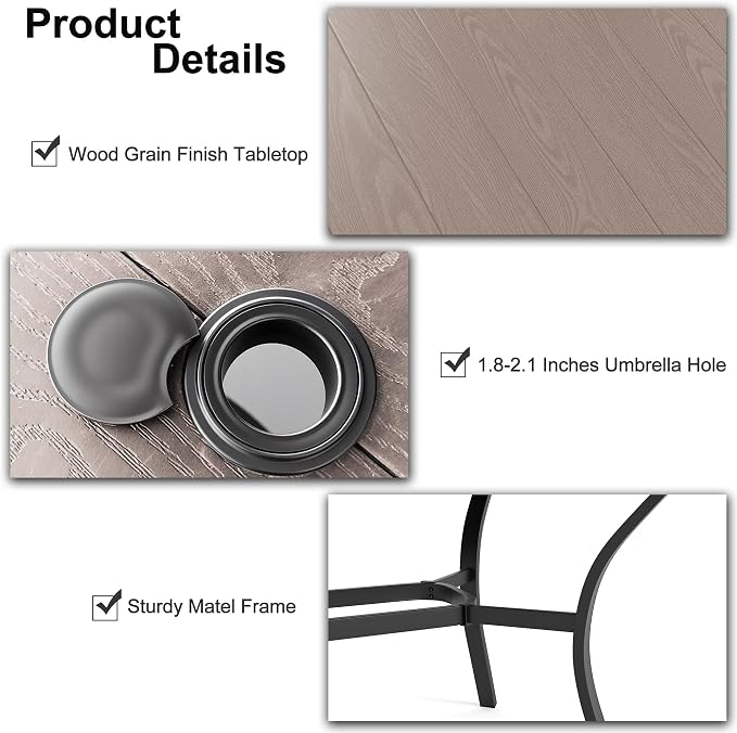 7-Piece Outdoor Dining Set - Rectangular Patio Table with Umbrella Hole and 6 Stackable Dining Chairs All-Weather for Garden, Deck, and Poolside (Natural, 63"L x 38"W x 28"H Rectangle Dining Table)