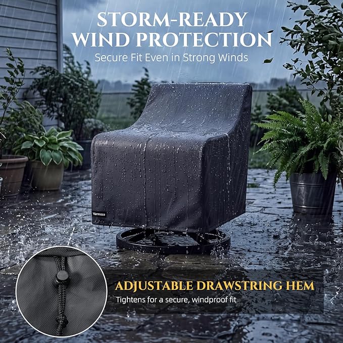 Patio Chair Cover 2 Pack, Outdoor Furniture Covers Waterproof Heavy Duty for Swivel & Rocking Chairs, All-Season Oxford Patio Furniture Cover with Vent, Drawstring & Straps (33 x 35 x 38.5 in)