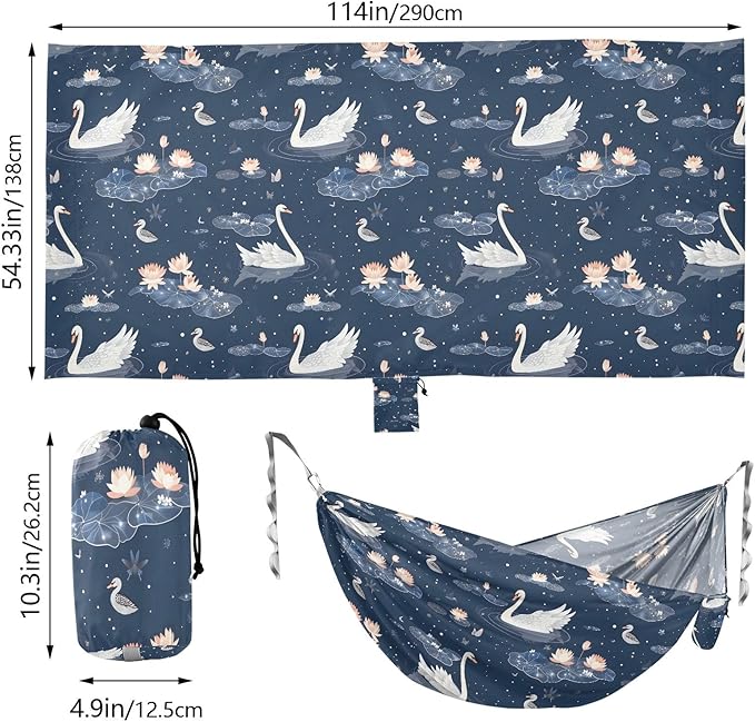 Camping Hammock Outdoor Hammocks for Outside Swan Lotus Beach Trees Portable Lightweight with Pockets Tree Straps Indoor
