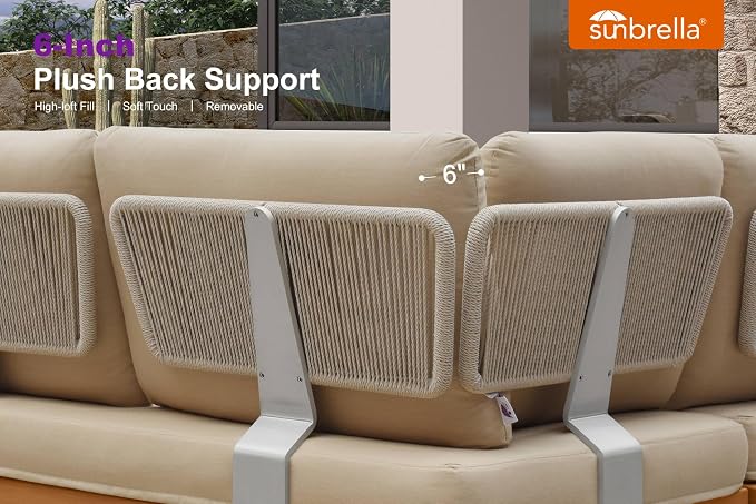 PURPLE LEAF Patio Furniture Set Outdoor Sectional Sofa with Fade-Resistant Cushions Coffee Table Wicker L-Shaped 6 Pieces Aluminum Conversation Sets with Ottoman for Balcony Yard Poolside, Khaki