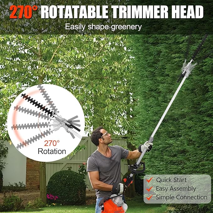 52cc Gas Weed Wacker, 5 in 1 Weed Eater Gas Powered, Brush Cutter and Gas String Trimmer 2-Cycle Extreme Duty, 1-Year Warranty, Grass Trimmer 2025 Upgraded