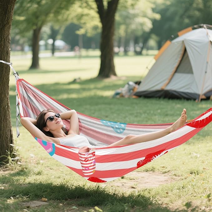 Red White Striped Heart Lip Summer 330lb Capacity Hammocks for Camping Rope Hammock for Outside Patio Garden Bases para hamacas para adultos