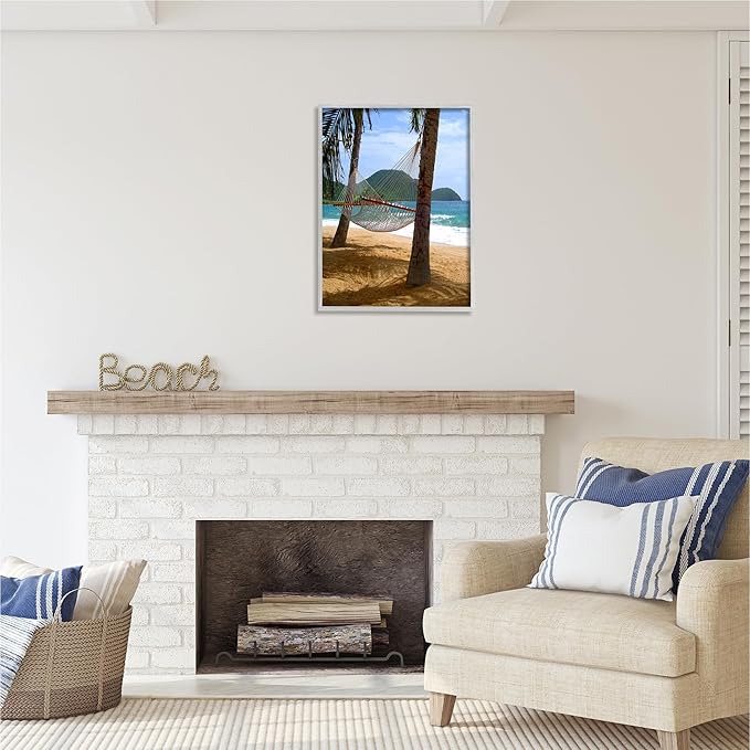 Stupell Industries Hammock on Palm Trees Gray Framed Giclee Art Design by Noah Bay