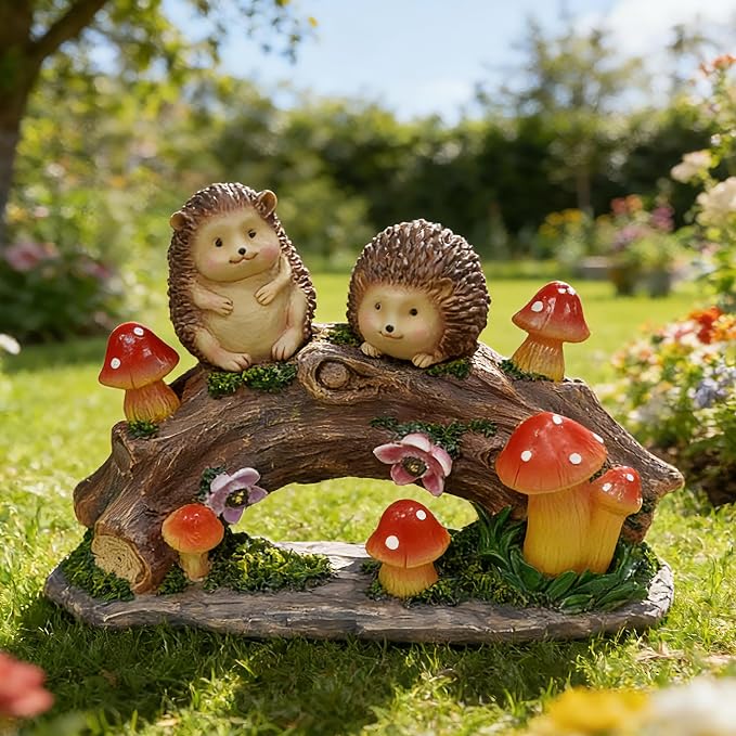 Fairy Garden Statues,Fairy Garden House with Solar Powerd Night Light,Yard Decorations Outdoor Fairy Garden Accessories Decor for Outside (Hedgehog) | Solar Powered Night Light, Yard Decorations, Outdoor Fairy Garden Accessories, Garden Statues