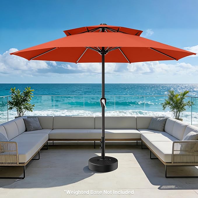 AreShark 12ft 2 Tiers Patio Umbrella - Outdoor Umbrella Waterproof UV Protection, Market Table Umbrella w/ 8 Sturdy Ribs&Crank for Pool, Porch, Garden(Orange)