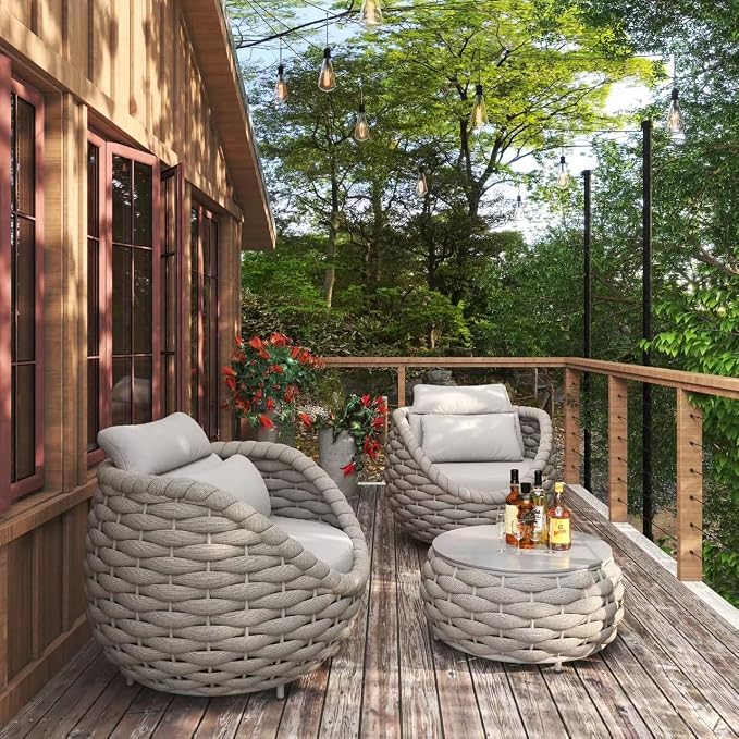 Conversation Set Aluminum Outdoor & Indoor Sofa Modern Patio Furniture Set with Soft Cushion and Coffee Table for Balcony Garden (Grey)