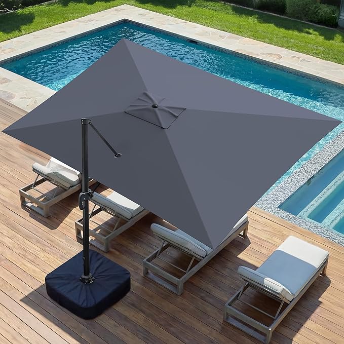 Olilawn 9' X 12' Patio Umbrella with Base Included, Large Outdoor Cantilever Offset Patio Umbrellas Rectangular Aluminum Umbrella with 360-degree Rotation & Infinite Tilt Adjustment for Backyard Hosting, Poolside Luxury, Garden Soirees, Coastal Deck En...