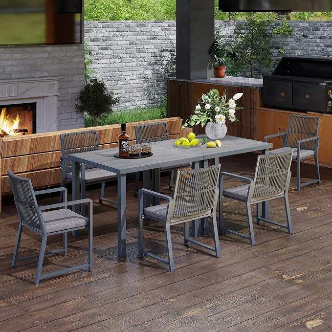 Outdoor Patio Wicker Rattan Dining Chairs, Heavy-Duty Wrought Iron Frame Supports 400lbs, Ergonomic Backrest, Detachable Breathable Cushion, for Garden & Porch, Dark Gray, Set of 2