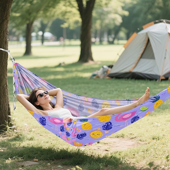 Camping Hammock Outdoor Hammocks for Outside Flamingo Pineapple Violet Beach Trees Portable Lightweight with Pockets Tree Straps Indoor