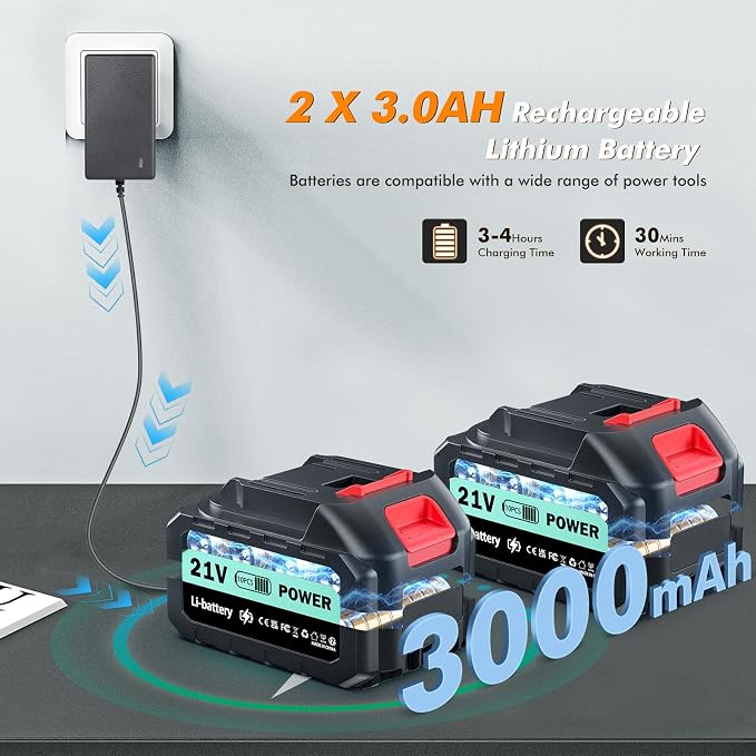 Cordless Pressure Washer, 1450 PSI Portable Battery Power Washer, Cordless Pressure Jet Washer with 6-in-1 Adjustable Nozzle, with 2×3.0Ah Batteries, Charger, 5m Hose for Vehicle, Driveway Deck
