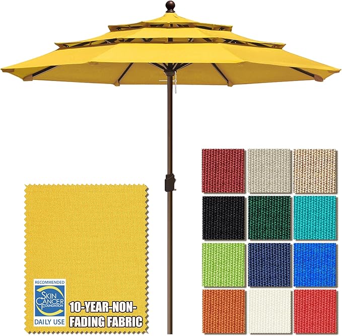 EliteShade USA 10-Year-Non-Fading 11ft 3-Tier Market Patio Umbrella, Commercial Grade Outdoor Table Umbrella with Crank Open, Windproof & UPF 50+ UV Protection, Heavy Duty Ventilation for Garden, Deck, Pool, Backyard, Beach & Bistro, No Tilt, Sunflower...