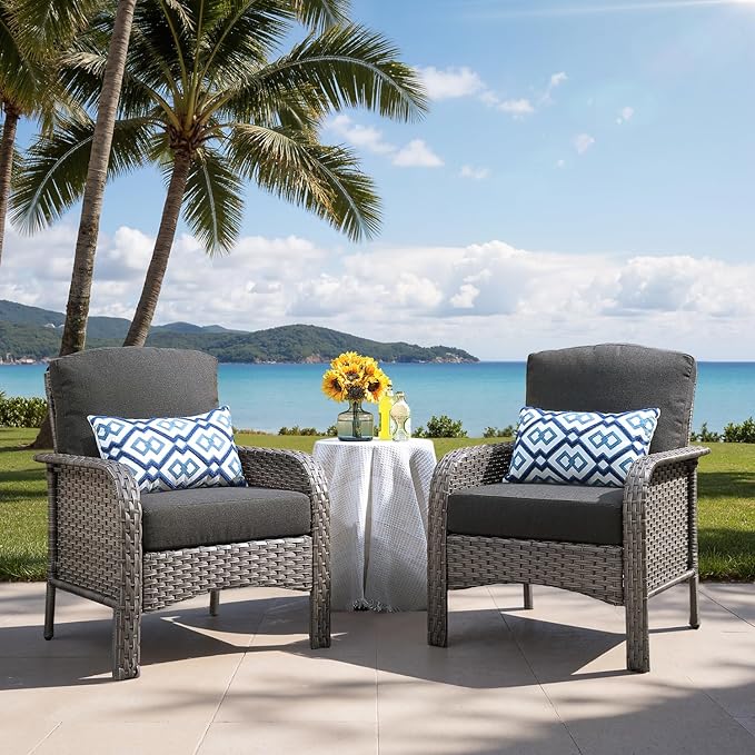 2-Piece Outdoor Patio Furniture Set, Outdoor Conversation Wicker Sofa with Thickened Cushions, Rattan Couch for Deck Yard Poolside, Black