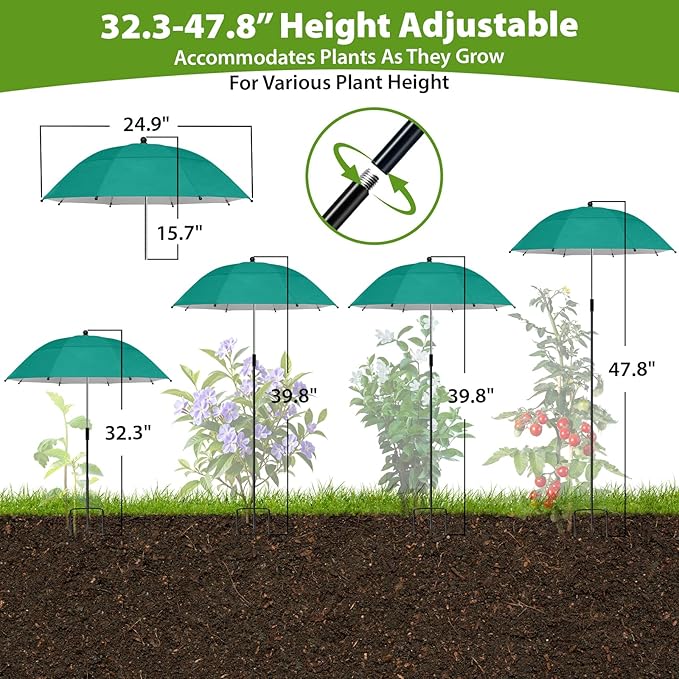 Plant Umbrellas, 5Pack 360°Adjustable Garden Umbrella for Outdoor Plants,24” Large Sun Shade for Garden Beds Potted Plants, 47.8" High Plant Shade Cover Umbrellas for Sun-Sensitive Plants