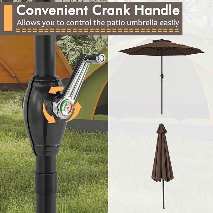Tangkula 8.5 FT Patio Umbrella, Double-Tier Outdoor Umbrella with Crank Handle, 8 Sturdy Ribs, Sun-Protective Canopy for Market Table Pool Deck Garden Backyard (Tan)