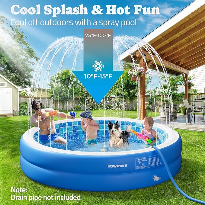 Inflatable Pool for Kids, Non-Slip Sprinkler Splash Pad for Backyard, Thickened PVC Kiddie Pool for Indoor Outdoor, Chew Proof Blow up Pond, Large Swimming Pool for Adult Dog Bathtub (Blue 77x12.2 in)