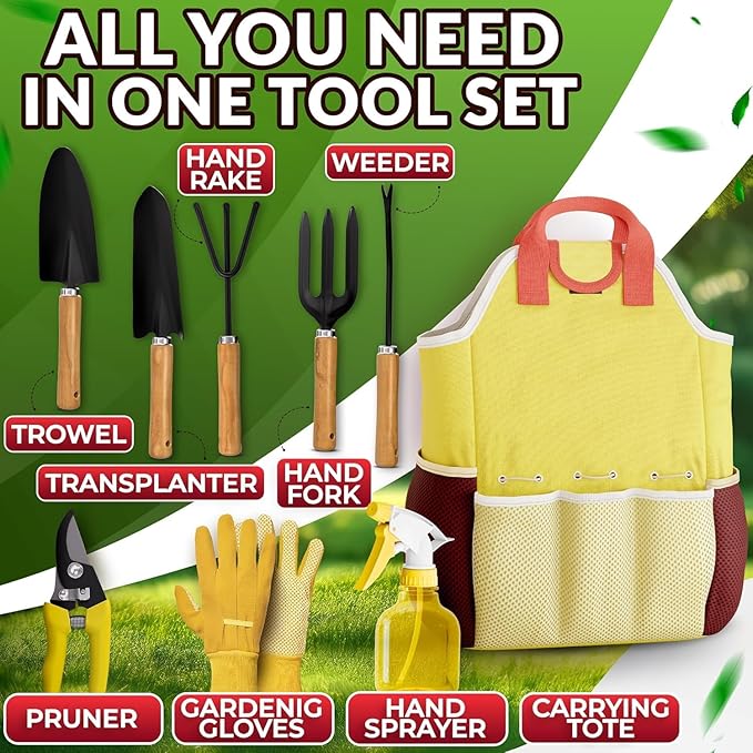 10 Pcs Gardening Tools for Women – Ergonomic Lightweight Metal Garden Tools Set with Convenient Organizer Handbag – Easy Handling for Outdoor Plant Care | Gardening Gifts for Women for Home Use