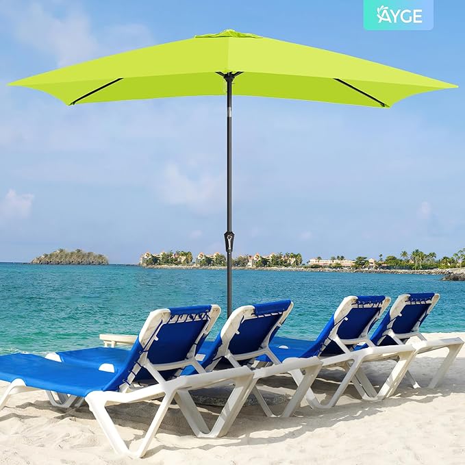 Ayge 6.5x10FT Rectangular Patio Umbrella Outdoor Table Umbrella w/Push Button Tilt & Crank Rectangle Market Umbrella UV Protection for Garden,Deck,Lawn,Yard & Pool,Lime