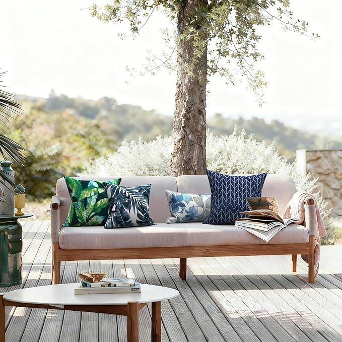 LVTXIII Outdoor Throw Pillows, Decorative Throw Pillows with Inserts, 20"x20" Square Pillows for Bed, Couch, Sofa and Patio Furniture, Set of 2, Herringbone Navy