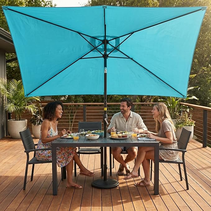 Wisteria Lane 6.5' x 10' Patio Umbrella, Rectangular Patio Umbrella, Metal Pole Square Outdoor Umbrella with Crank and Push Button Tilt, Large Outdoor Umbrella with Polyester Canopy