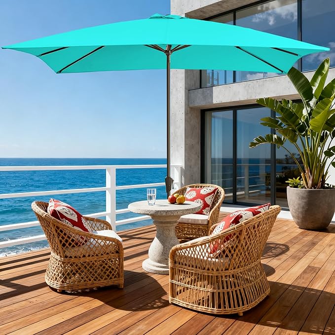 8x10FT Rectangular Patio Umbrella with Crank Lift for Garden,UV Protection Outdoor Umbrella for Deck,Pool and Yard,Turquoise