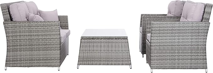 SAFAVIEH Outdoor Collection Lorma Grey/Grey Wicker 4-Piece Conversation Patio Set