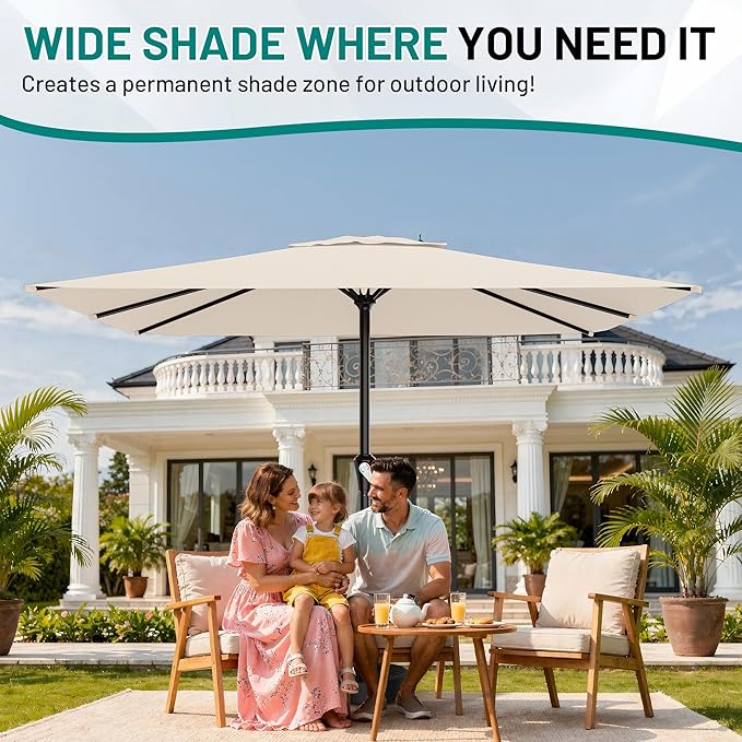 AreShark 8' x 10' Rectangle Patio Umbrellas for Outdoor, Outdoor Table Umbrella, Large Outdoor Patio Umbrellas with 8 Sturdy Ribs for Pool, Garden, Market (Cream-White)