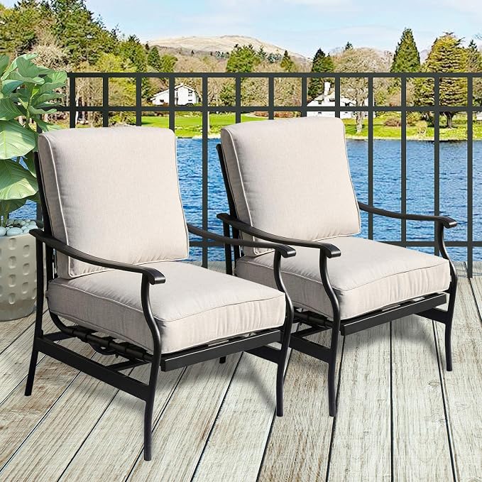 Outdoor Chair Bistro Cushioned Rocking Sofa Chairs Patio Furniture Sets Modern Conversation Set with 5.1 Inch Thick Seat Cushions (2PCS-2, Beige)