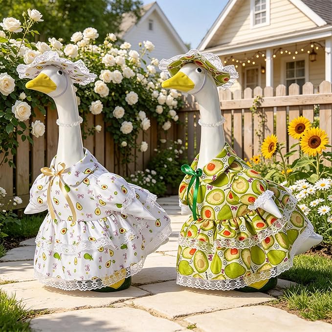 Porch Goose Outfit Flower with Pearl Necklace and Sunflower Hat for 23" Large Statue,Porch Goose Clothes for Outdoor Patio Yard Garden Holiday Decor