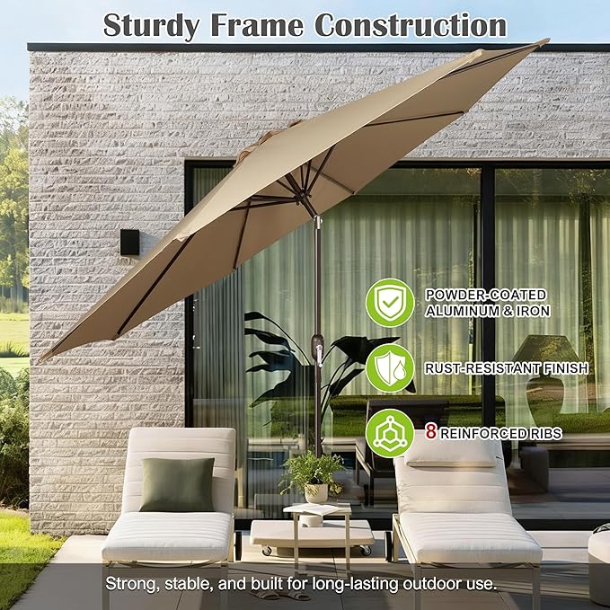Blissun 10FT Outdoor Patio Umbrella, Outdoor Table Umbrella, Yard Umbrella, Market Umbrella with 8 Sturdy Ribs, Push Button Tilt and Crank