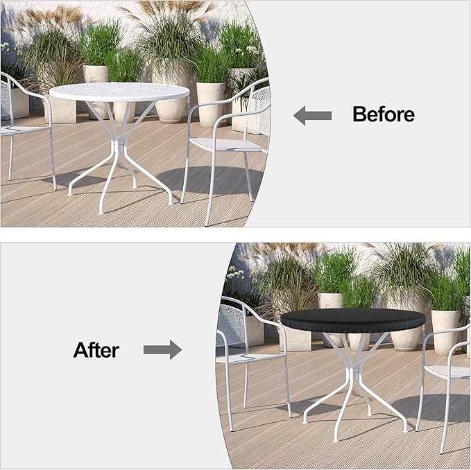 Outdoor Patio Furniture Covers, Round Table Covers, Waterproof Patio Covers, UV Resistant Anti-Fading Cover for Round Table, Black, 37 inch Diameter