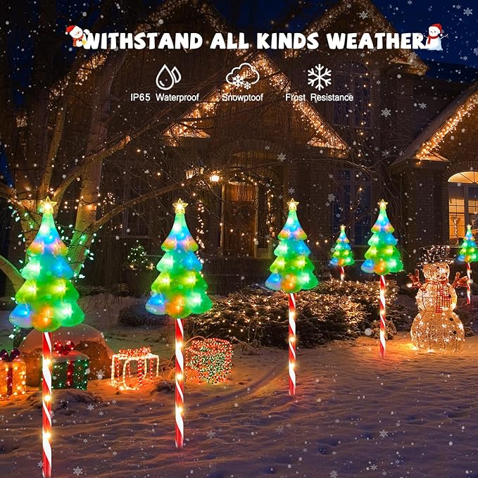 ELECLINK 25" Larger Outdoor Christmas Decorations, 5 Pack Colorful Solar Candy Cane Christmas Tree Lights with 10 Lighting Modes and Bright 86 LED, Waterproof Solar Christmas Tree for Pathway Yard