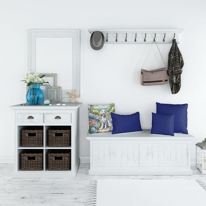 Caroline's Treasures Bedlington Terrier Spring Garden Throw Pillow Machine Washable, Indoor Outdoor Decorative Pillow for Couch, Bed or Patio, 18Hx18W