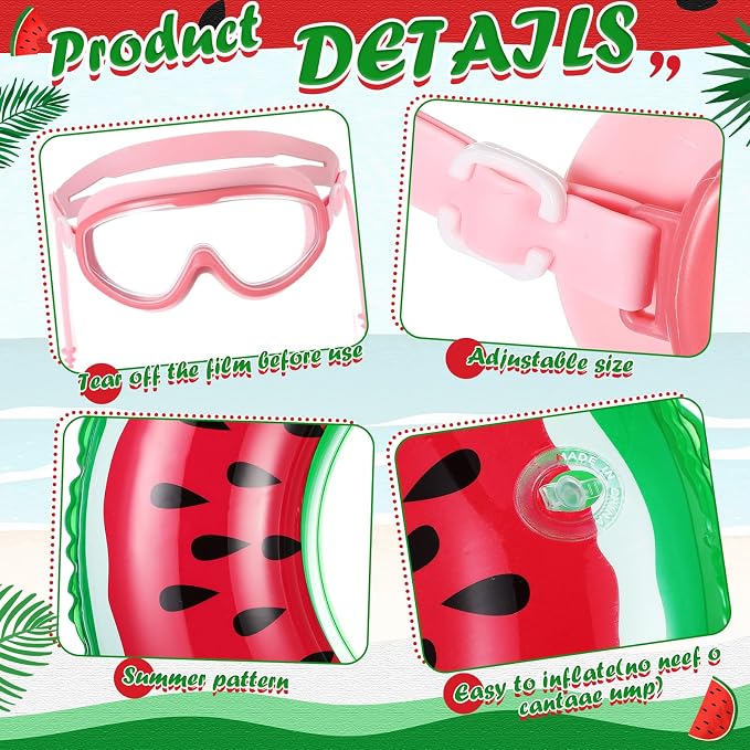 Aliceset 2 Pcs Summer Porch Goose Outfits Hawaiian Pool Goose Cloth Costume Swimsuit with Swim Ring Sunglasses, Fits 23'' Lawn Statue for Patio Yard Garden Outdoor Decor(Watermelon Style)