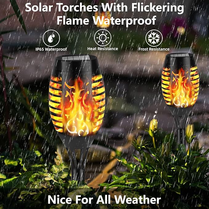 Solar Flame Lights Outdoor, Solar Torch Lights with Flickering Flame for Garden Decor - Waterproof 12 Led Torches for Outside, Yard Light for Pathway Lawn Patio Halloween Decorations 12 Pack